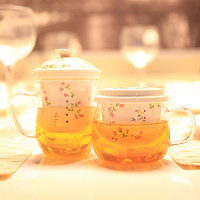 创意水杯带盖玻璃杯过滤茶水分离加厚泡茶杯耐热双层透明花茶杯子
