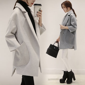 2016秋冬新款女装韩版时尚宽松羊毛呢外套显瘦呢子大衣女