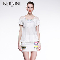 BERNINI贝尔尼尼女装2015春夏新品蕾丝拼接流苏针织T恤上衣3N353E