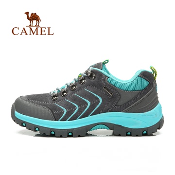 CAMEL骆驼户外女款休闲登山徒步鞋 牛皮低帮系带减震耐磨户外女鞋
