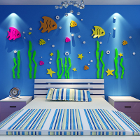 3d水晶亚克力儿童房幼儿园立体墙贴客厅卧室沙发墙家居装饰海底鱼
