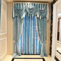 帛美1191#安装地中海简约现代蓝色条纹客厅卧室窗帘纱帘植绒布