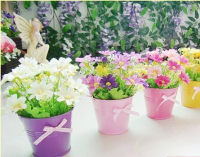 铁桶小盆栽盆景 绢布塑料花 仿真花摆放塑料花客厅装饰花套装