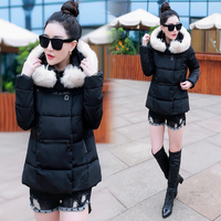 2015新款韩版羽绒服女中长款大毛领直筒款修身女冬装厚棉衣外套潮