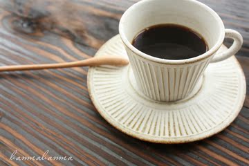 zakka陶瓷咖啡杯 粗陶日式配碟文艺复古水杯纯手工条纹礼物 包邮