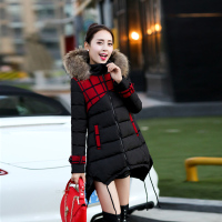 冬新款时尚韩版女装不规则下摆拼接拉链长袖帽子修身长款棉衣外套