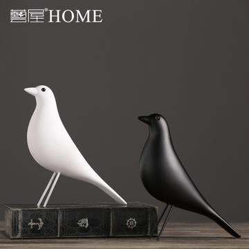 现代简约北欧摆件 创意客厅样板间办公室装饰品摆设 树脂黑白小鸟