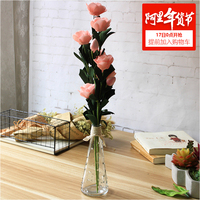 韩式6头茶玫点点花瓶套餐 创意客厅花瓶摆件透明花器插花