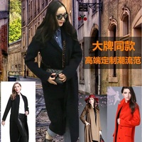 杨幂同款2015冬季新款保暖修身羊毛夹棉大衣黑色茧型西装领外套女
