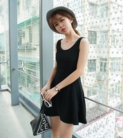 2015夏季新款 韩版必备显瘦小黑裙欧美风低圆领 收腰暗纹连衣裙女