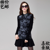 特价包邮2015新款韩版时尚修身套头女性感蕾丝镂空拼接毛衣菲恩