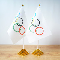 奥运会装饰五环旗办公桌台旗8号旗帜 桌面摆旗单杆旗架带底座