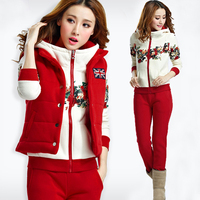 2015秋冬新款韩版加厚加绒外套卫衣三件套女装修身时尚休闲套装潮