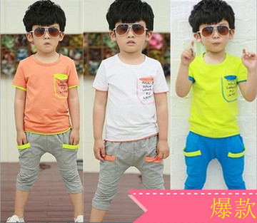 儿童夏季套装 童装 2015新款韩版男童薄款T恤短袖短裤宝宝两件套