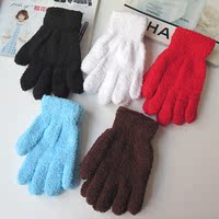 冬季女士半边绒单纯色保暖手套女 五指可爱毛绒手套批发厂家直销