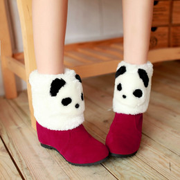 2015冬新款女靴熊猫头短靴内增高棉鞋雪地靴学生保暖毛毛短靴子潮
