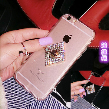 超薄iPhone6手机壳4.7水钻支架苹果6Splus硅胶透明5S防摔6p挂绳女
