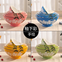 创意日式陶瓷碗家用米饭碗泡面碗汤碗大号拉面碗 韩式釉下彩餐具
