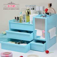 水木舫带镜子置物架 韩国创意化妆品收纳箱抽屉式化妆品收纳盒