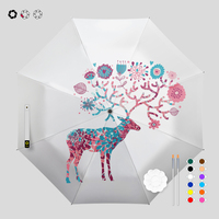 小时光手绘伞 晴雨伞折叠女三折伞两用韩国创意太阳伞遮阳伞 麋鹿