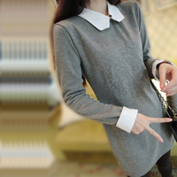 2015秋冬韩版学院风加厚加绒套头修身显瘦长袖卫衣女 长款打底衫