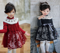 女童装韩版新款冬裙加绒加厚连衣裙纯棉公主裙中小童蕾丝蓬蓬裙子