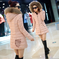 女冬季新款韩国女士棉衣中长款修身显瘦羽绒棉服连帽加厚毛呢棉袄
