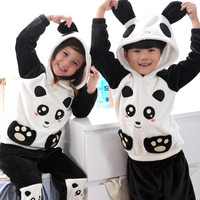 熊猫儿童睡衣秋冬季珊瑚绒男童装加厚长袖女孩套装小孩大童居家服