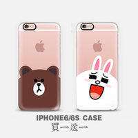 韩国布朗熊可妮兔苹果6s iphone6splus创意超薄透明情侣手机软壳