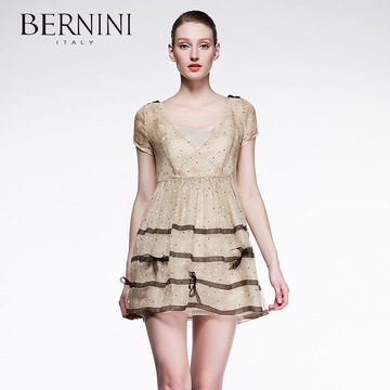 BERNINI贝尔尼尼女装2015春夏双层波点复古优雅连衣裙子3N007H