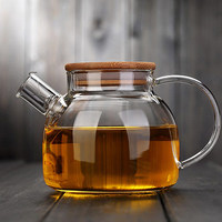加厚玻璃壶花茶壶耐高温玻璃茶具大容量过滤茶壶竹木盖茶壶1000ML