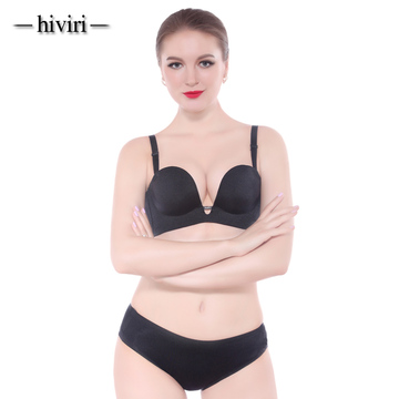 HIVIRI女士薄款聚拢文胸套装按摩调整型胸罩性感深V低心女士内衣