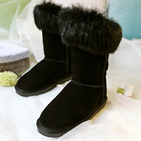 冬季5815兔毛高筒雪地靴冬季磨砂真牛皮加厚棉靴女靴子防滑高筒靴