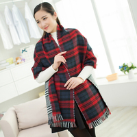 2015新款韩版时尚女士两用格子围巾纯羊绒秋冬季超大加厚披肩围脖