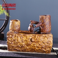 景德镇陶瓷创意树桩鸟风水流水器摆件家居办公室桌面装饰工艺术品