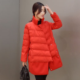 2015冬装新款女装韩版A字斗篷棉衣女中长款时尚立领拼接加厚外套