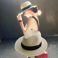 帽子女 礼帽夏季英伦遮阳帽防晒可折叠草编草帽 女夏天沙滩帽海边