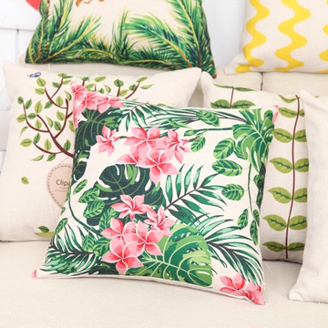 原创绿色植物花卉抱枕套靠垫套沙发客厅靠枕加厚田园欧式棉麻腰枕