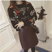 2015冬装新款韩国刺绣花朵宽松显瘦毛衣韩版圆领打底针织衫女套头