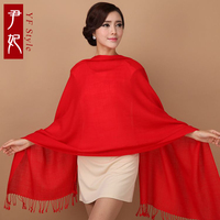 澳洲纯色羊毛围巾秋冬季韩国保暖时尚女士披肩年会大红围脖送礼盒