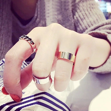 韩国新款链条3三件套戒指开口指环食指关节戒个性朋克装配饰品女