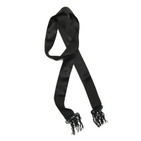 CLEANFLOW原创设计黑色真丝流苏窄版细长条围巾丝巾可做头巾