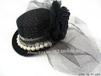 出口黑色珍珠花朵小礼帽发夹发饰头饰 小帽子 表演写真舞台婚庆
