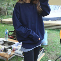 秋冬新款韩版纯色卫衣外套加绒长袖套头衫学生打底t恤女圆领上衣