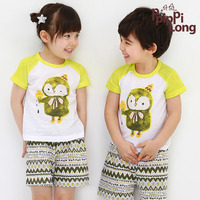 15新款韩国进口儿童宝宝短袖五分裤超薄竹节棉家居内衣休闲服套装