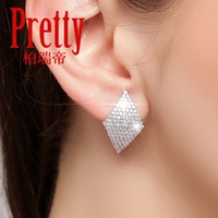 S925纯银耳钉夸张镶嵌满钻水钻耳环耳夹女款欧美时尚新款耳饰气质