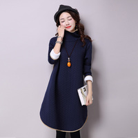 2015冬季新款韩版大码女装中长款高领加厚打底裙修身羊羔毛连衣裙