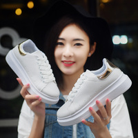 2016夏季新款韩版百搭小白鞋女系带厚底透气松糕底学生皮白色板鞋