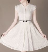 2015夏季新款韩版淑女修身短袖蕾丝连衣裙 中长款高档熟女白裙子