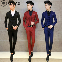 韩版青年修身款小西装套装英伦演出服休闲男士结婚礼服西服三件套